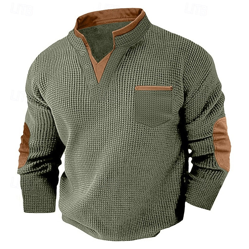 Men's Long Sleeve Waffle Knit Henley Shirt