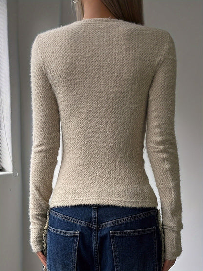 Women's Fuzzy Knit Long Sleeve Top