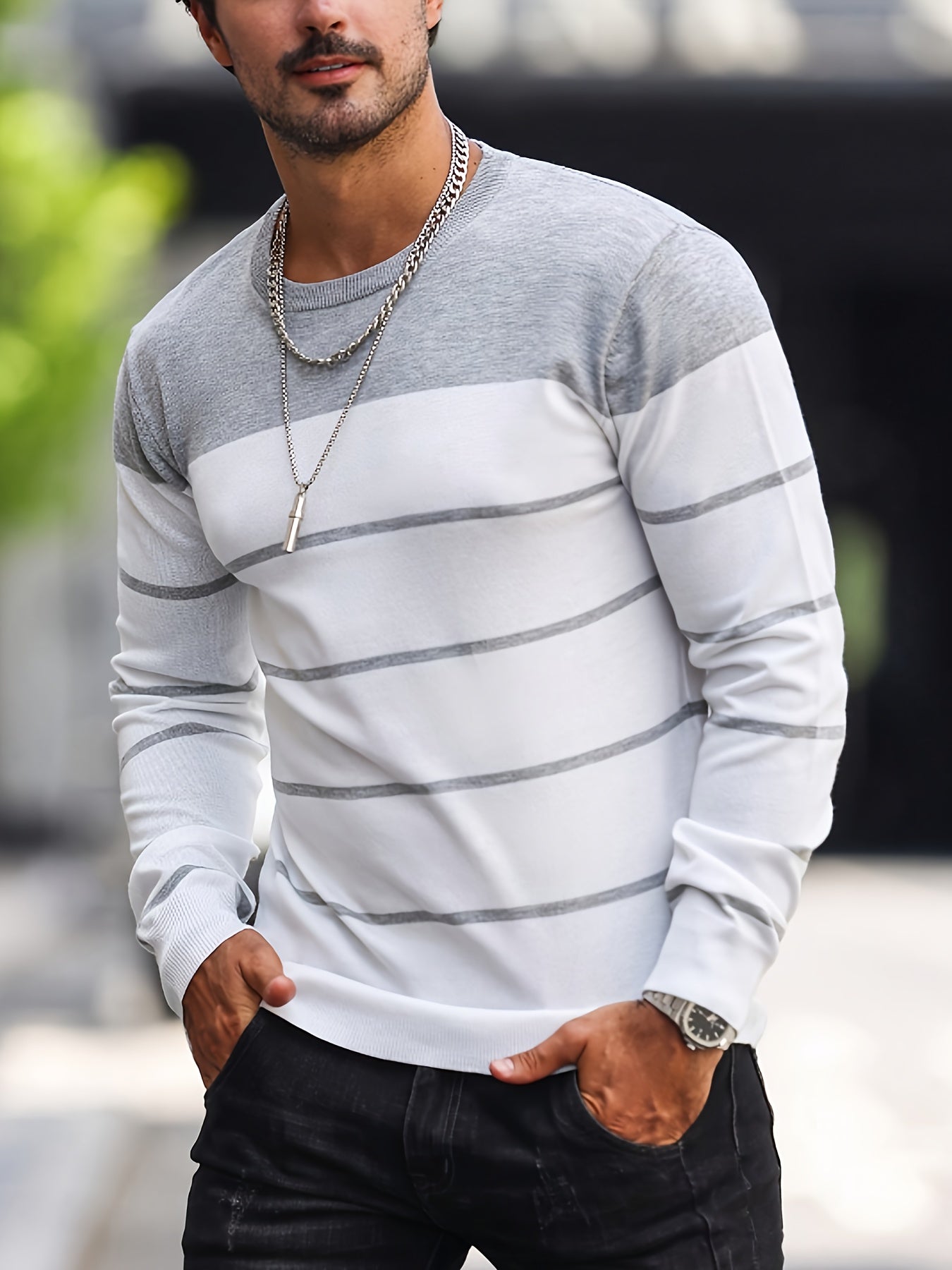 Men's Striped Crew Neck Sweater