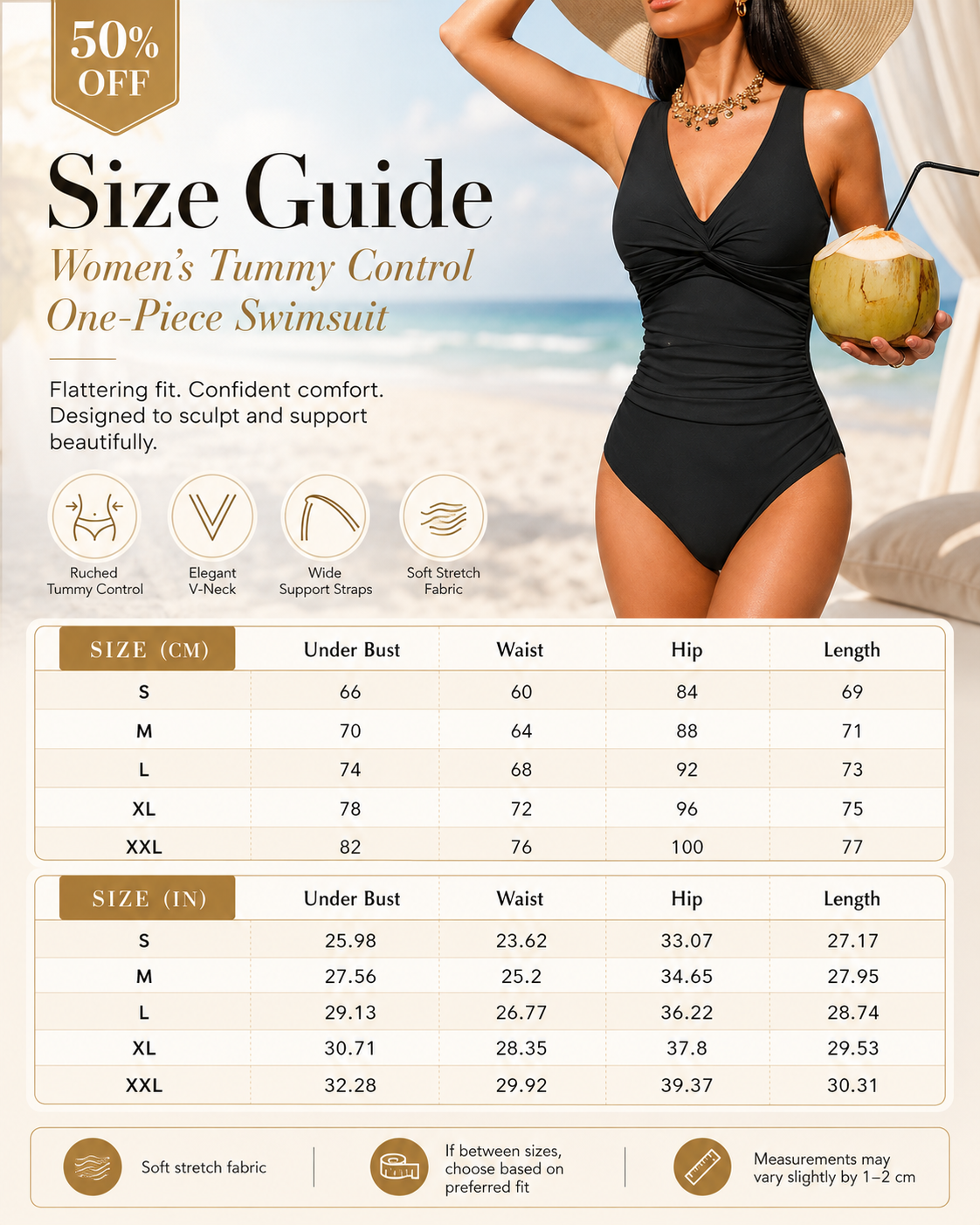 👙Tummy Control Ruched One-Piece – V-Neck & Full Coverage