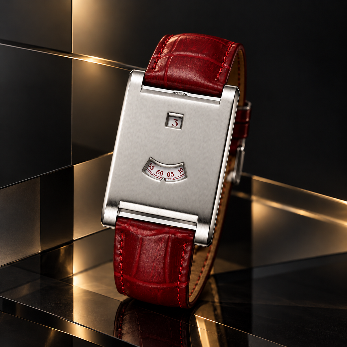 Luciano | Jumping-Hour Croc Leather Watch