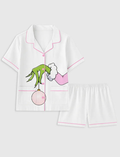 Women's Christmas Grinch Pocket Cotton Pajama Set