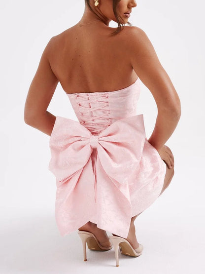 Jacquard Strapless Knot A-line Mini Dress