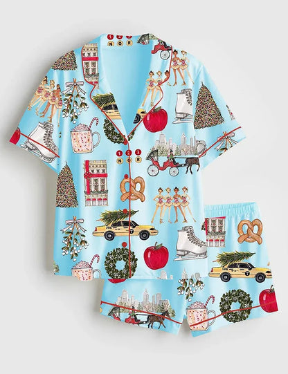 Women's Christmas In New York Satin Family Pajama Set
