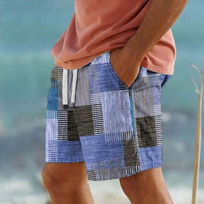 Patchwork Woven Swim Shorts with Drawstring Waist