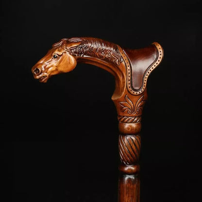 Horse Wooden Walking Cane stick - Ergonomic Palm Grip Handle