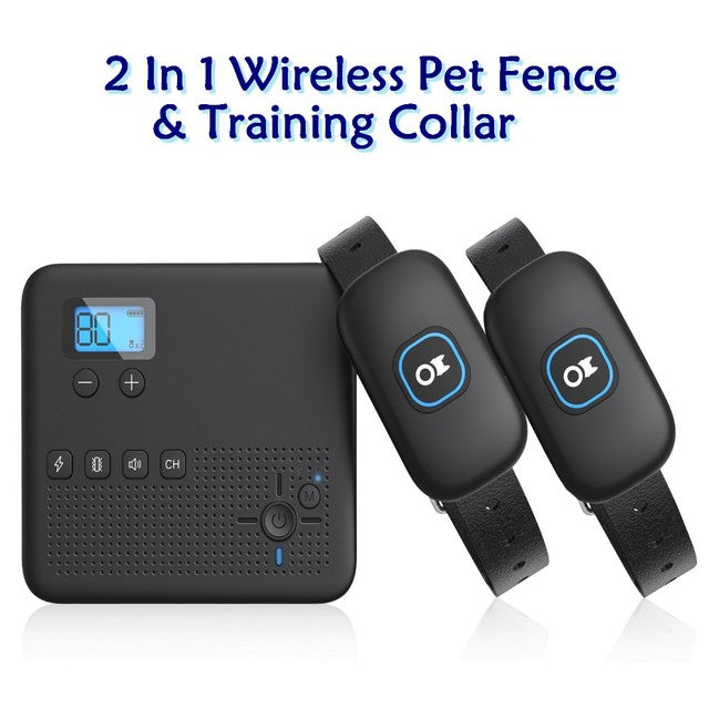 2 In 1 Rechargeable Waterproof Wireless Dog Fence, Remote Training Collar