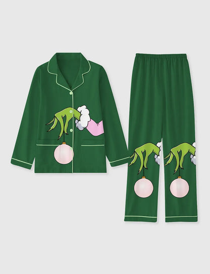 Women's Christmas Grinch Pocket Cotton Pajama Set