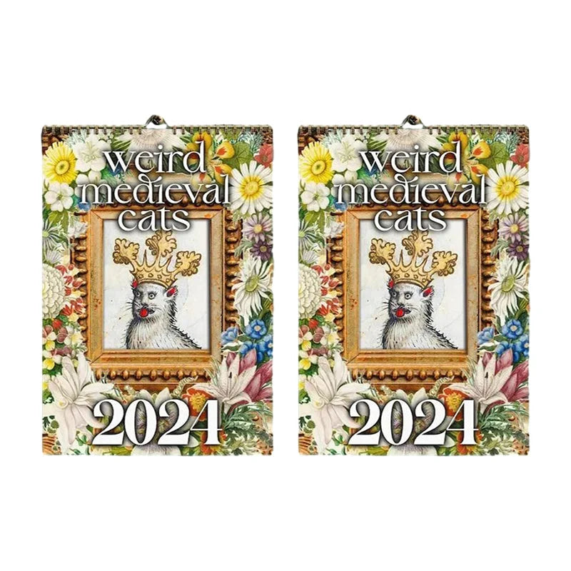 Weird Medieval Cats Wall Hanging Calendar 2024