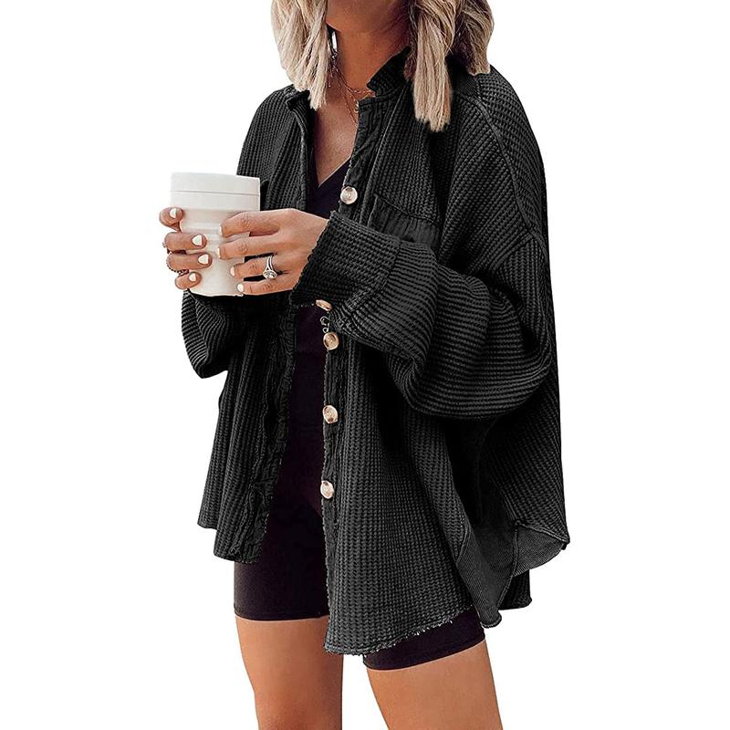 Women's Loose Fit Batwing Sleeve Waffle Knit Jacket
