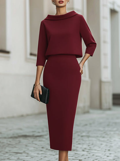 Camille | Boat Neck Top & Midi Skirt Set