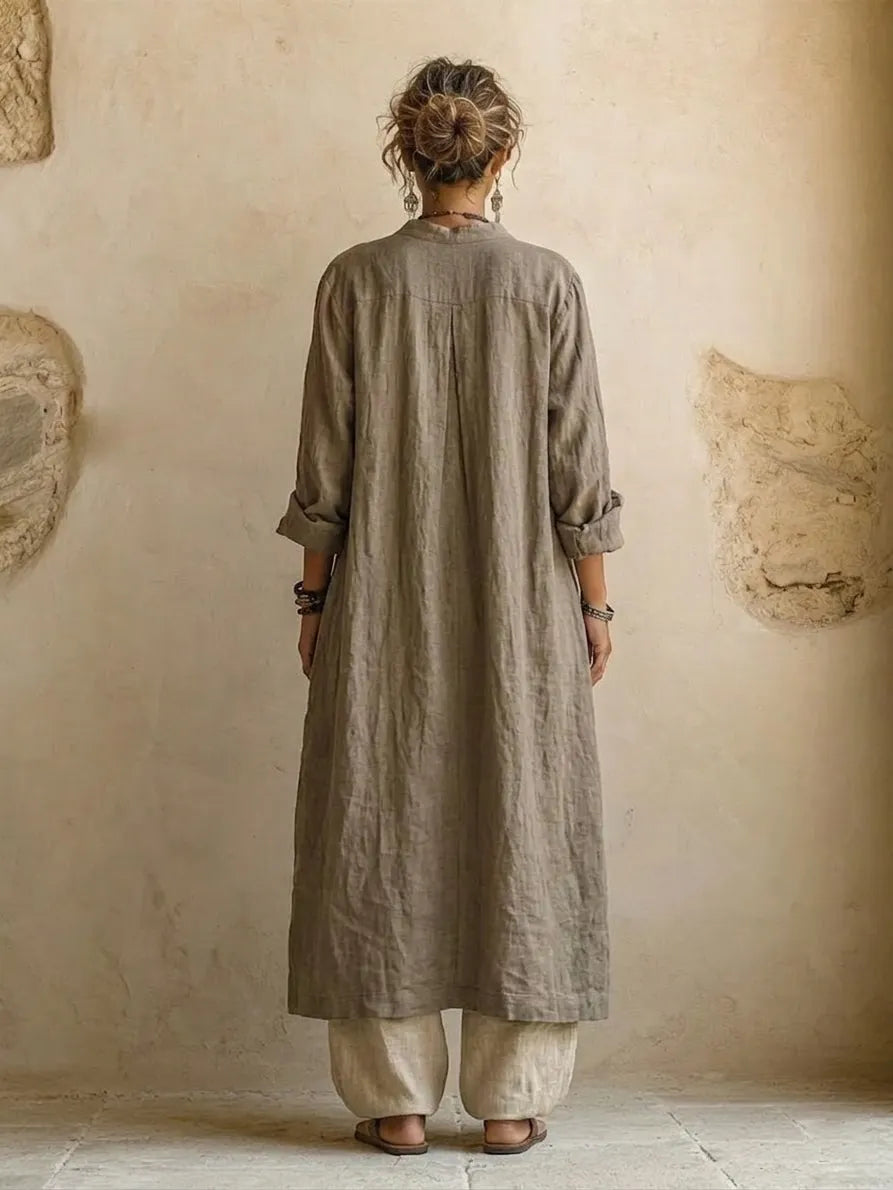 Casual Bohemian Linen And Cotton Long Cardigan And Sleeveless Top And Pants Three-piece Set