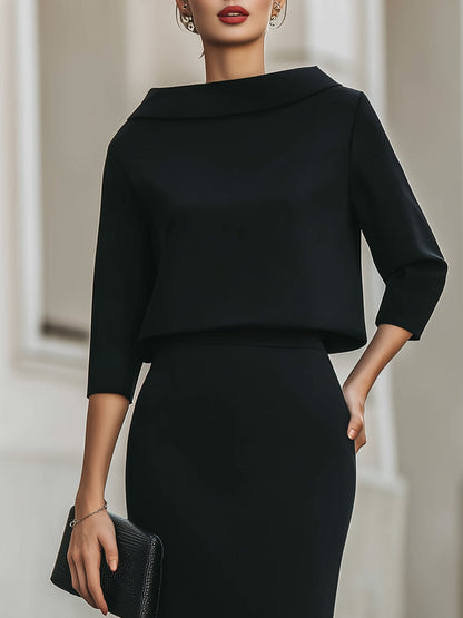 Camille | Boat Neck Top & Midi Skirt Set
