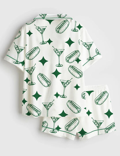 Women’s Tinis And Weenies Dirty Martini Party Print Short Sleeve Satin Pajama Set