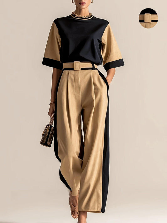 Odalys | Short Sleeve Top with Wide-Leg Trousers