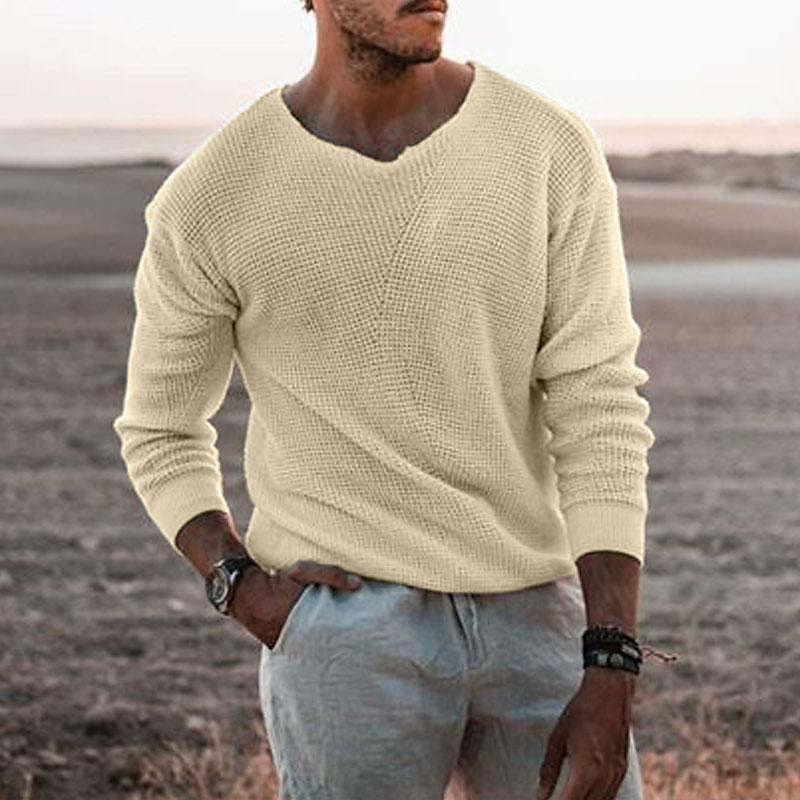 Waffle Knit V-Neck Sweater