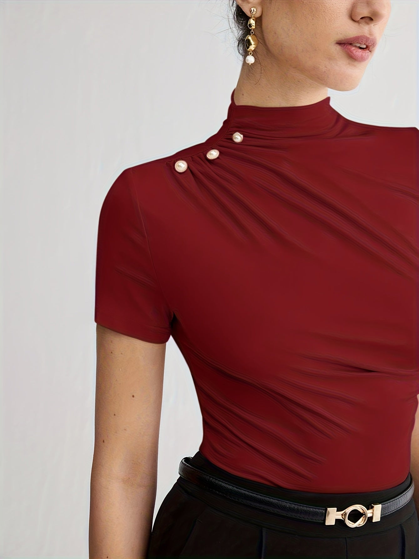 Women's Short Sleeve Mock Neck Top