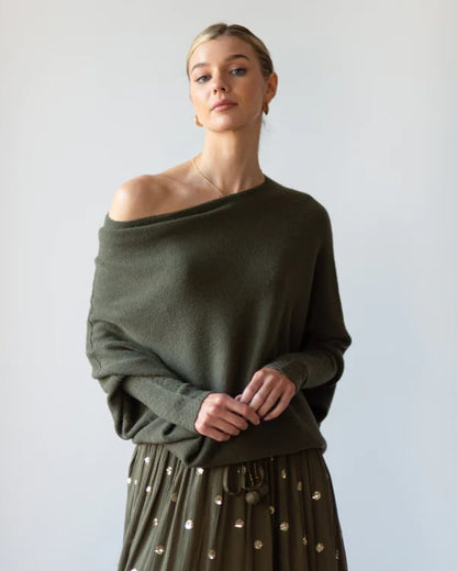 Asymmetric Draped Jumper Women's Oversized Soft Knit Swing Collar Pullover Top