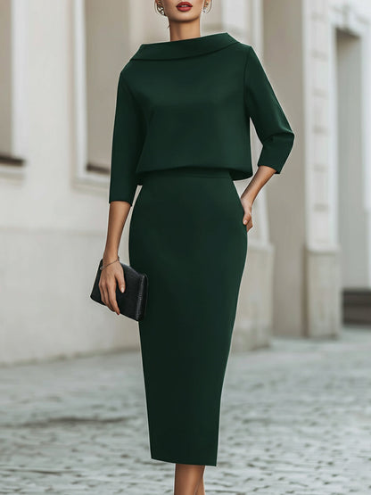 Camille | Boat Neck Top & Midi Skirt Set