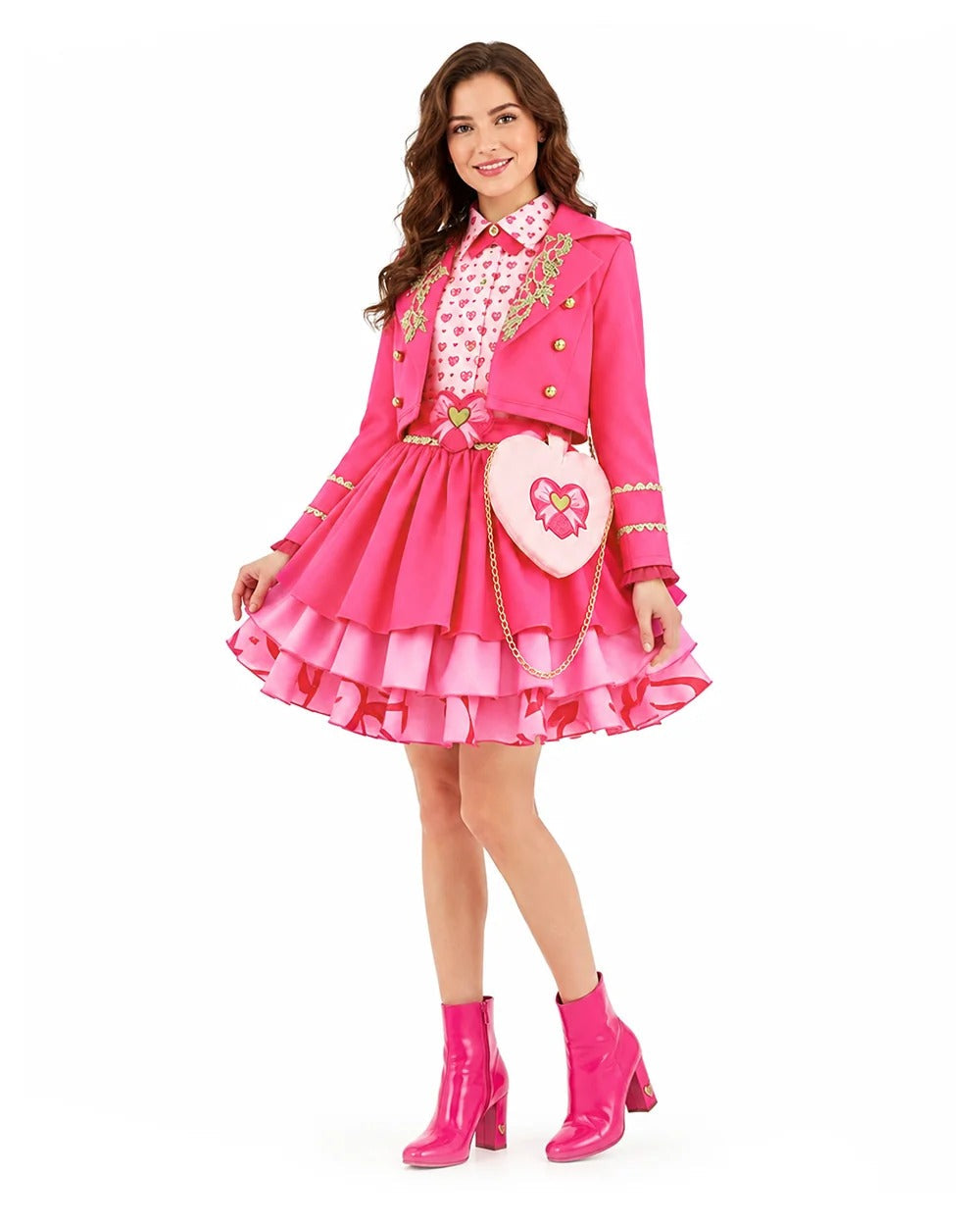 Girls Pink Princess Costume Movie 5 Jacket Shirt Skirt and Bag 4pcs Full Set for Cosplay Events