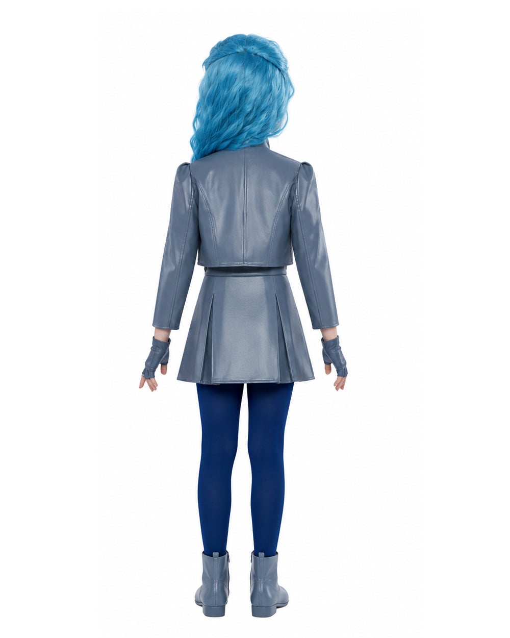 Wonderland Princess Chloe Costume Blue PU Leather Jacket Skirt Shirt with Leggings and Gloves 5pcs Outfit for Cosplay Party