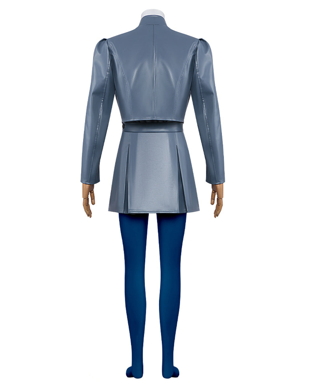 Wonderland Princess Chloe Costume Blue PU Leather Jacket Skirt Shirt with Leggings and Gloves 5pcs Outfit for Cosplay Party