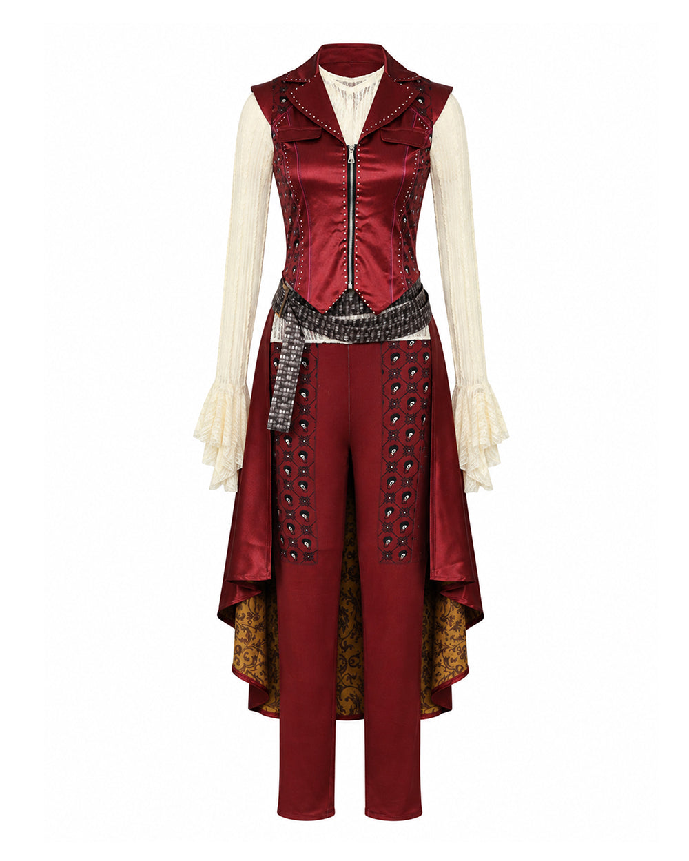 Wonderland Captain's Daughter Costume Hook Pirate Princess Cape Vest Pants Shirt and Accessories for Halloween Party