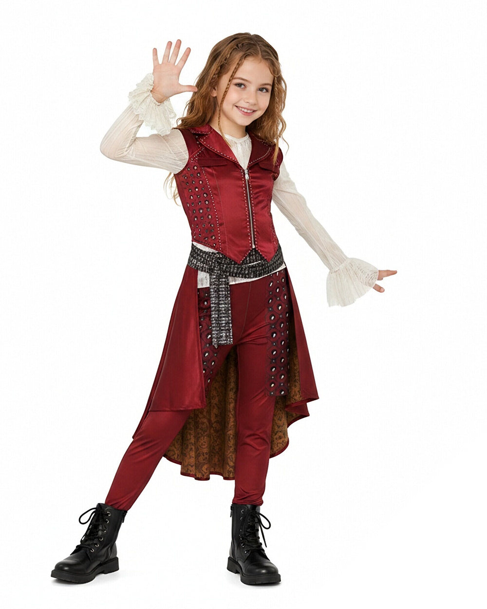 Wonderland Captain's Daughter Costume Hook Pirate Princess Cape Vest Pants Shirt and Accessories for Halloween Party