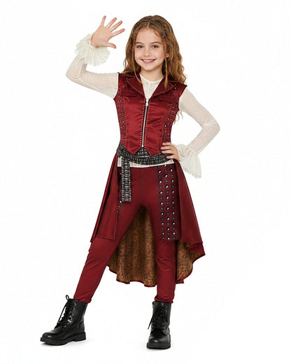 Wonderland Captain's Daughter Costume Hook Pirate Princess Cape Vest Pants Shirt and Accessories for Halloween Party