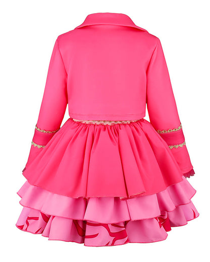 Girls Pink Princess Costume Movie 5 Jacket Shirt Skirt and Bag 4pcs Full Set for Cosplay Events