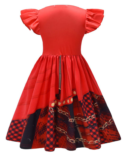 Girls Red Princess Costume Wonderland Dress Red Heart Gloves and Wig 3pcs Suit for Halloween Carnival
