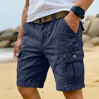 Washed Cotton Cargo Shorts with Utility Pockets