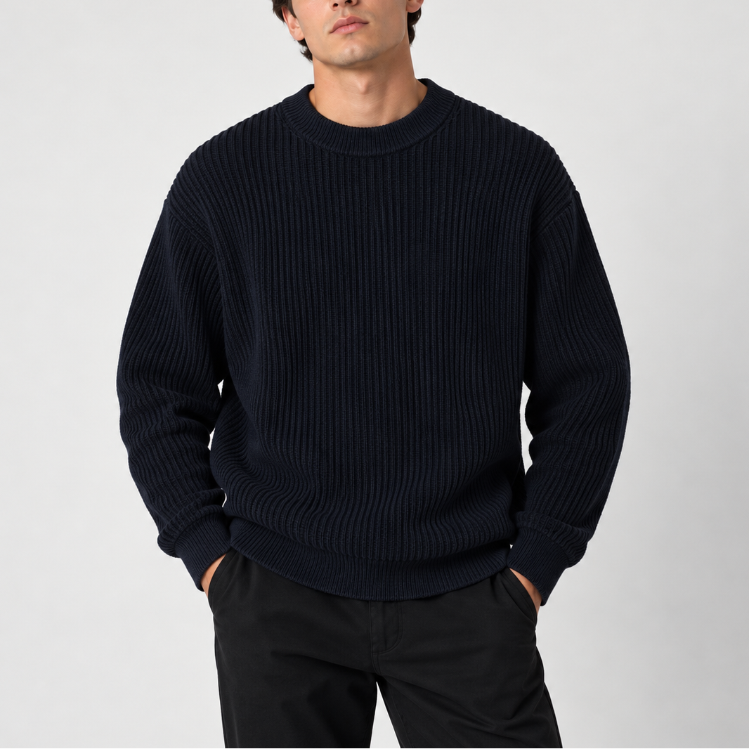 Asher | Ribbed Crew Neck Knit Sweater