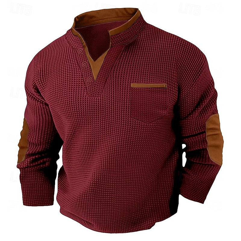 Men's Long Sleeve Waffle Knit Henley Shirt
