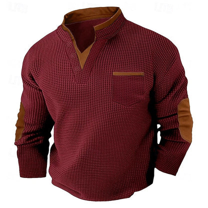 Waffle Knit Henley Shirt with Contrast Trim
