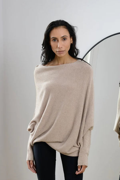 Asymmetric Draped Jumper Women's Oversized Soft Knit Swing Collar Pullover Top