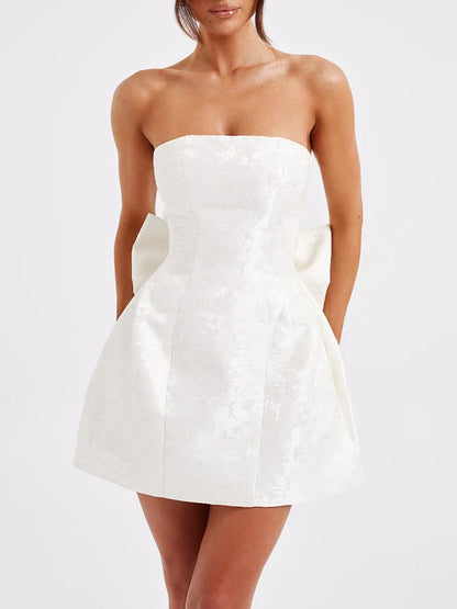 Jacquard Strapless Knot A-line Mini Dress