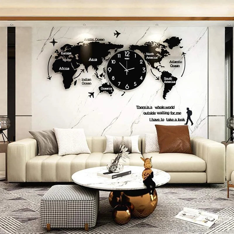 3D Acrylic World Map Wall Clock Nordic Modern Digital Hanging Wall Clock