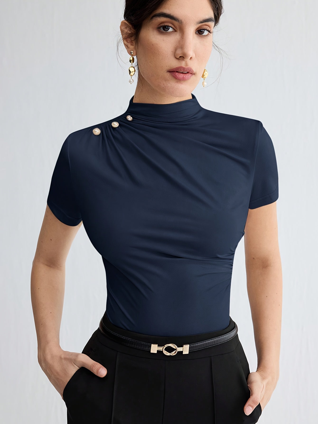 Women's Short Sleeve Mock Neck Top