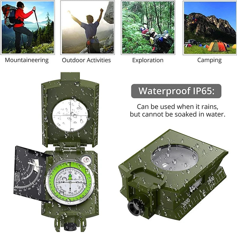 Multifunctional Military Aiming Navigation Compass with Inclinometer and Carrying Pouch