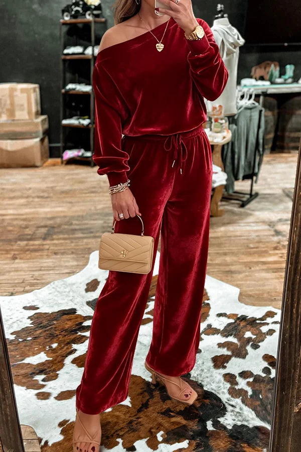 Velvet Christmas One-Shoulder Jumpsuit
