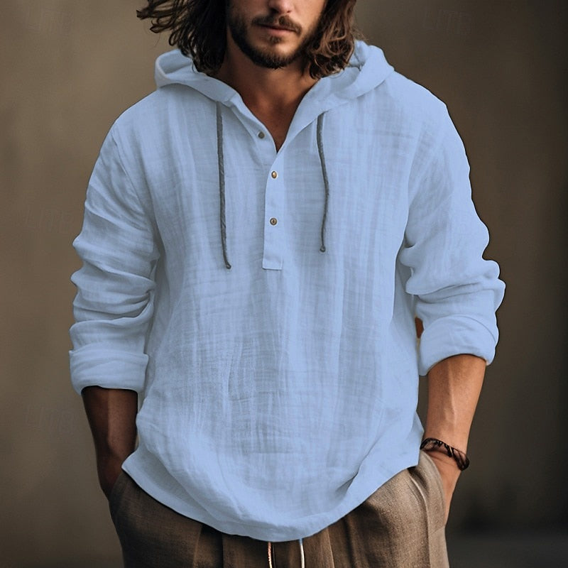 Roman | Men's Relaxed Half Button Hooded Shirt