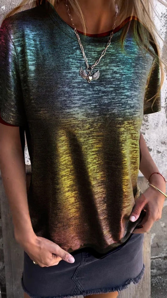 Metallic Foil Detail Short Sleeve Tee