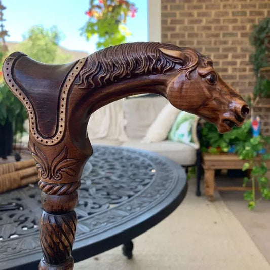 Horse Wooden Walking Cane stick - Ergonomic Palm Grip Handle