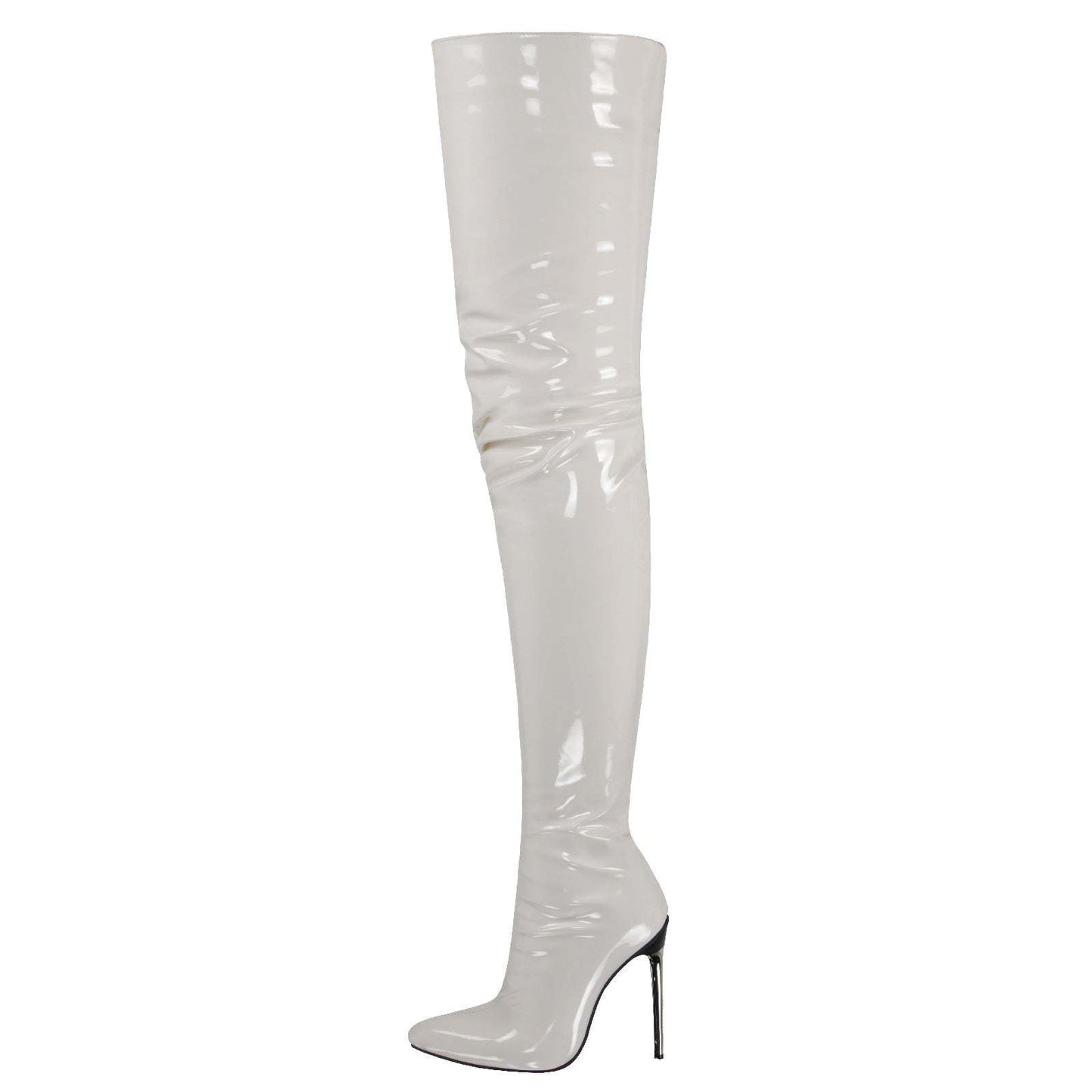 Women Pointed Toe Patent Leather Side Zipper Stiletto High Heel Over The Knee Boots