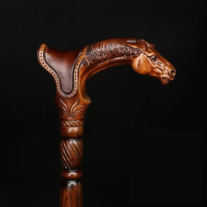 Horse Wooden Walking Cane stick - Ergonomic Palm Grip Handle