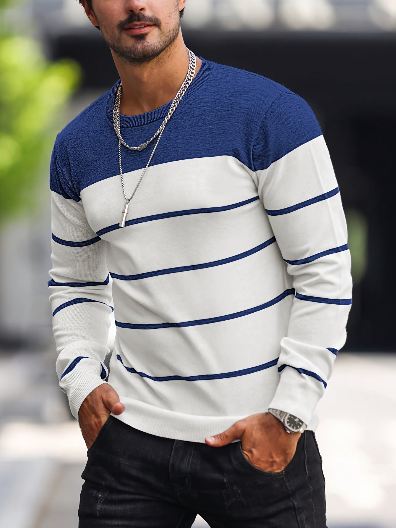 Men's Striped Crew Neck Sweater