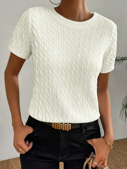Women's Cable Knit Short Sleeve Sweater