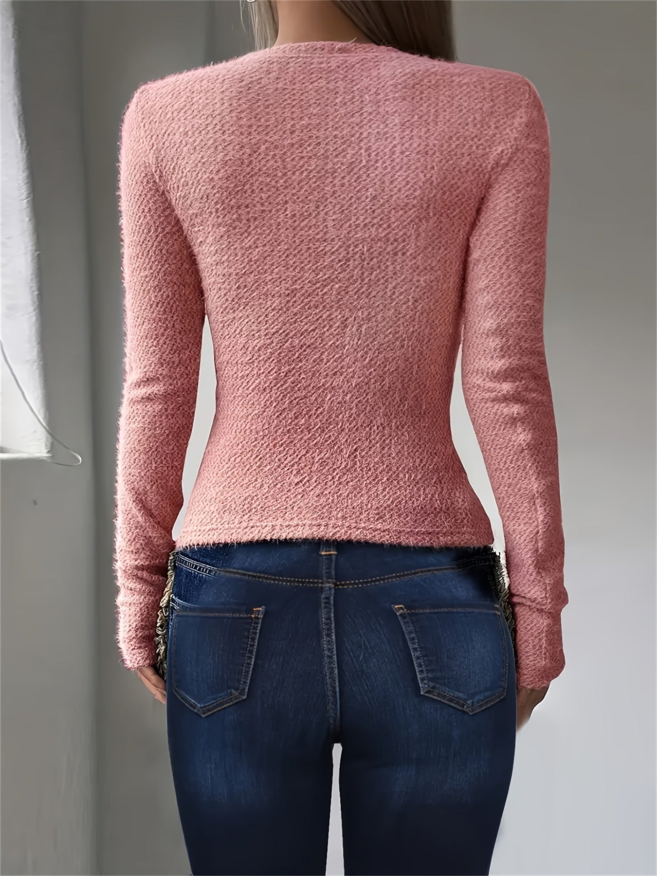 Women's Fuzzy Knit Long Sleeve Top