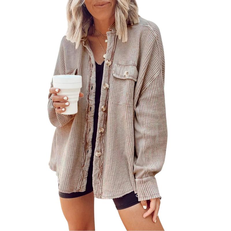 Women's Loose Fit Batwing Sleeve Waffle Knit Jacket